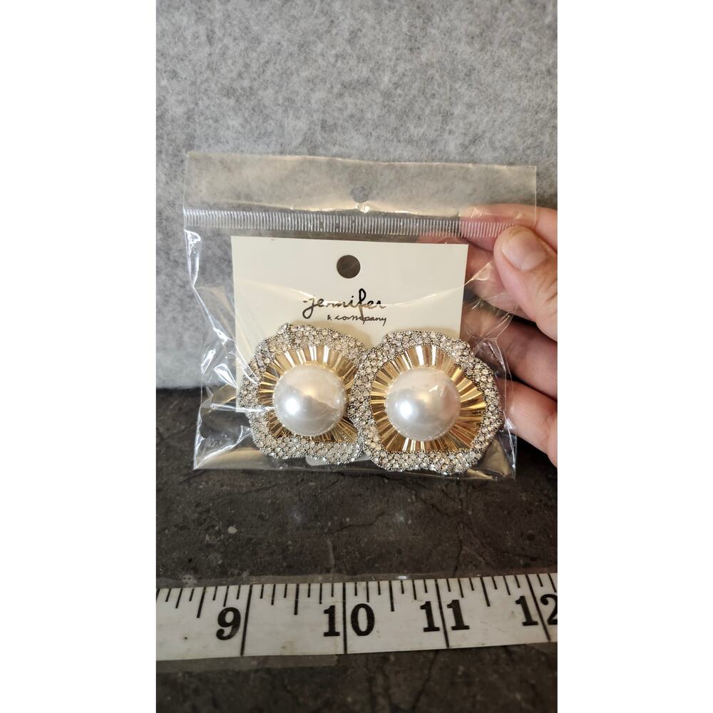 Jennifer & Company Gold Rhinestone & Pearl‎ Sunburst Statement Stud Earrings